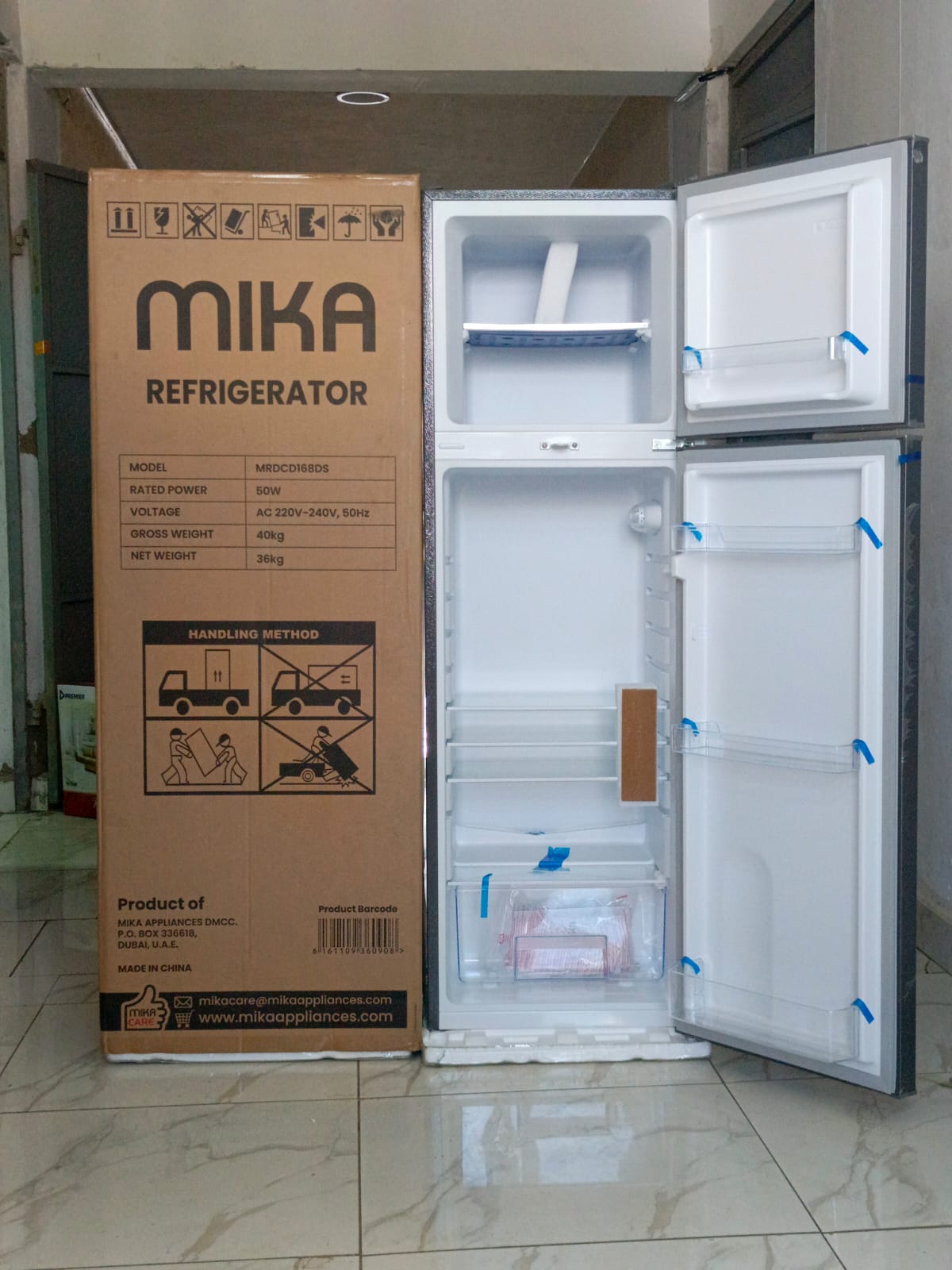 MIKA Fridge, 168L, 2 Door Top Mount Freezer, Defrost (Direct Cool), Dark Silver