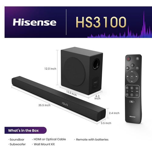 Hisense Soundbar 480 Watts 3.1 Channel HS3100 (2 Years Warranty)