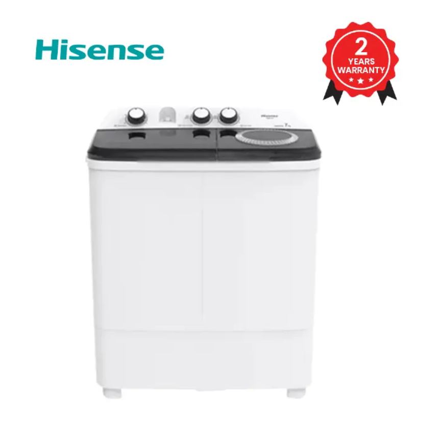 HISENSE 7Kg Twin Tub Washing Machine Streamlined Designed Washing Machines Come With User Friendly Control Panels White WSBE701 2yrs Warranty