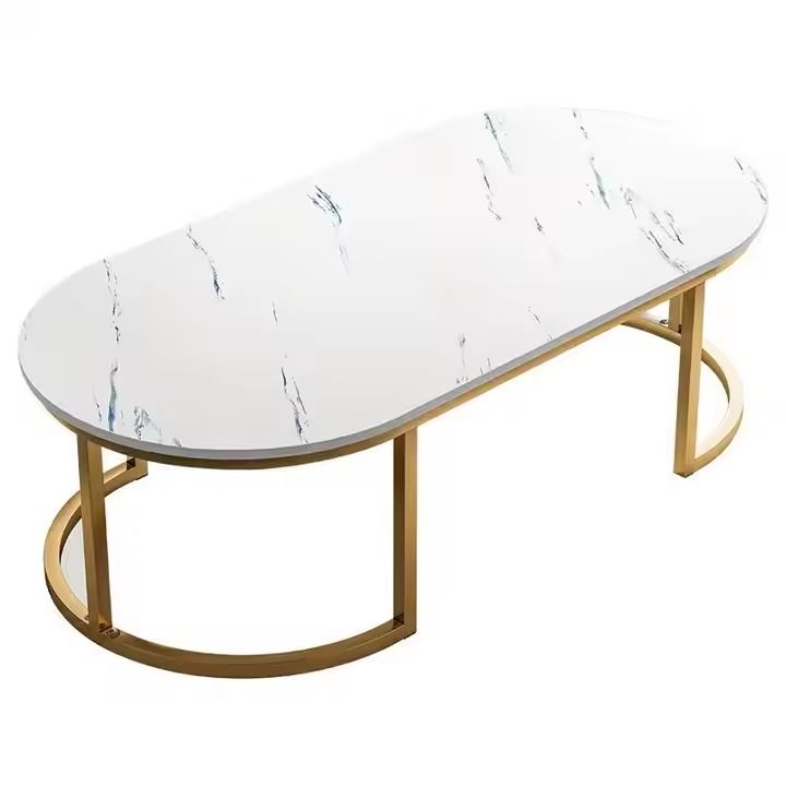 Modern Oval Faux Marble Coffee Table with Gold Metal Frame Living Room Table with Shelf Cocktail Table - Shelves Included 18" H x 39.5" L x 19.5" W