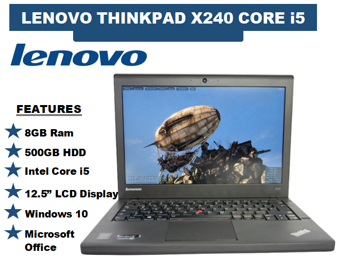 {i5+8GB+500GB+12.5"}  Lenovo Thinkpad X240 Core i5 8GB Ram + 500GB HDD 12.5 Inch Display Refurbished Laptop 4th Gen With Windows 10 Installed and Office Computer Notebook High Quality Laptops