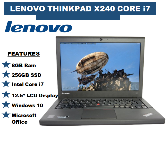 {i7+8GB+256GB+12.5"}  Lenovo Thinkpad X240 Core i7 8GB Ram + 256GB SSD 12.5 Inch Display Refurbished Laptop 4th Gen With Windows 10 Installed and Office Computer Notebook High Quality Laptops