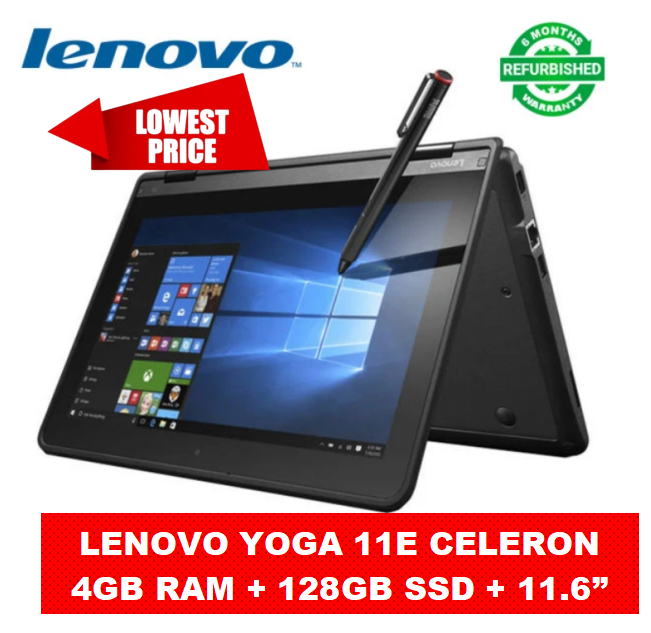 {Anniversary Offer} Lenovo Thinkpad Yoga 11e X360 Celeron 4GB RAM +  128GB SSD Refurbished Laptop Touchscreen 11.6 Inch Screen Size Laptops With Windows and Office Installed  High Quality Computer