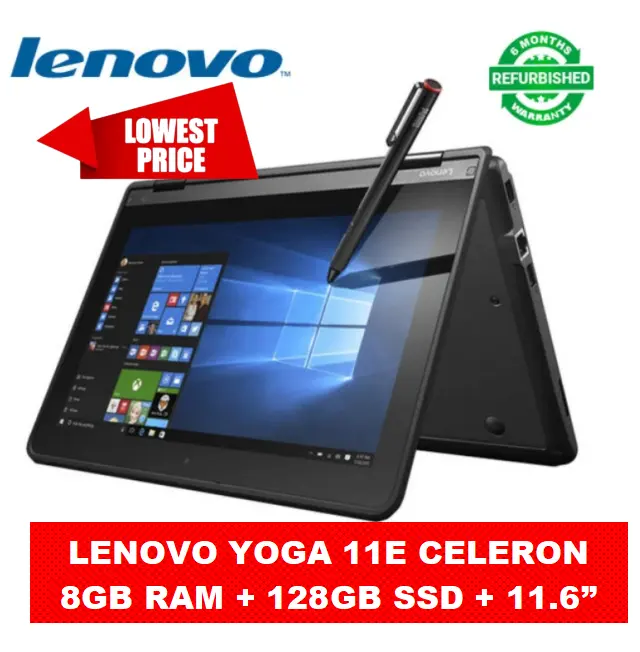 {8GB RAM+128GB +11.6"} Lenovo Thinkpad Yoga 11e X360 Celeron 8GB RAM +  128GB SSD Refurbished Laptop Touchscreen 11.6 Inch Screen Size Laptops With Windows and Office Installed  High Quality Computer