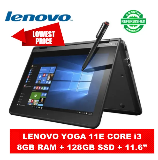 {i3+8GB RAM+128GB +11.6"} Lenovo Thinkpad Yoga 11e X360 Intel Core i3 8GB RAM +  128GB SSD Refurbished Laptop Touchscreen 11.6 Inch Screen Laptops With Windows Office Installed  High Quality Computer