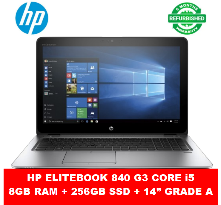 [i5+8GB+256GB+14''] Hp Elitebook 840 G3 Intel Core i5 8GB RAM + 256GB SSD Laptop 6th Gen 14" inch Display  Refurbished Notebook Computer Windows Office