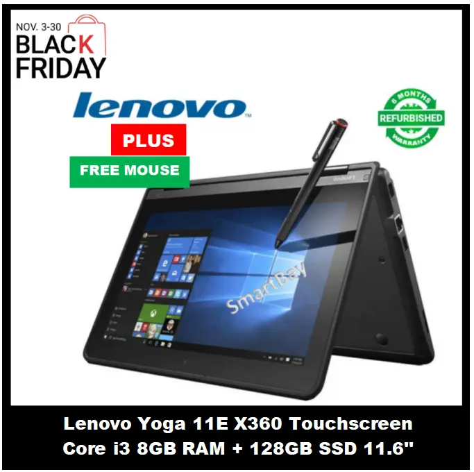 (BLACK FRIDAY SALE!) Lenovo Thinkpad Yoga 11E X360 2 IN 1 Laptop Intel Core i3 8GB RAM + 128GB SSD 11.6''inch Touchscreen Refurbished Computer Notebook PLUS FREE MOUSE
