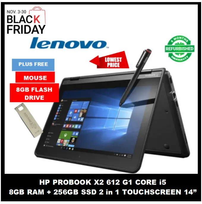 PROMOTION!! Lenovo Yoga 11e X360 Core i3 8GB RAM +  128GB SSD Refurbished Laptop Touchscreen 11.6” Display Windows Office Installed  High Quality Computer  PLUS FREE WIRED MOUSE AND FLASH DISK