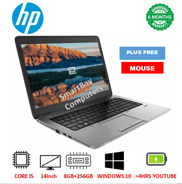 ( FREE GIFT) HP ELITEBOOK 840 G1 Laptop Intel Core i5 8GB RAM + 256GB SSD Storage 14” inch Refurbished  Computer Notebook With Windows & Office Installed PLUS Free Mouse