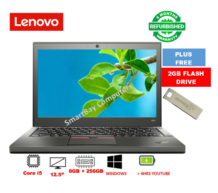 ( FREE GIFT) LENOVO THINKPAD X250 CORE i5 8GB RAM + 256GB SSD Laptop 12.5" Display Refurbished Computer X 250 Windows & Office Installed Notebook PLUS Free 2GB Flash Drive