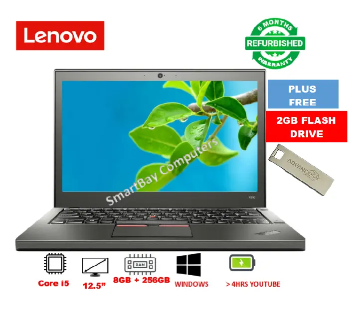 ( FREE GIFT) LENOVO THINKPAD X250 CORE i5 8GB RAM + 256GB SSD Laptop 12.5" Display Refurbished Computer X 250 Windows & Office Installed Notebook PLUS Free 2GB Flash Drive