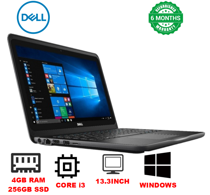 ( FREE GIFTS) Dell Latitude 3380 Core i3 4GB RAM + 256GB SSD 13.3" inch Display Refurbished Grade A Laptop Notebook Computer Windows and Office Installed PLUS Free 4GB Flash Drive and Mouse
