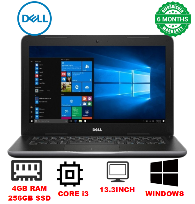 ( FREE GIFTS) Dell Latitude 3380 Core i3 4GB RAM + 256GB SSD 13.3" inch Display Refurbished Grade A Laptop Notebook Computer Windows and Office Installed PLUS Free 4GB Flash Drive and Mouse