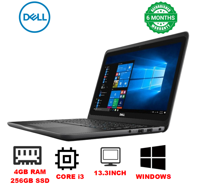 ( FREE GIFTS) Dell Latitude 3380 Core i3 4GB RAM + 256GB SSD 13.3" inch Display Refurbished Grade A Laptop Notebook Computer Windows and Office Installed PLUS Free 4GB Flash Drive and Mouse