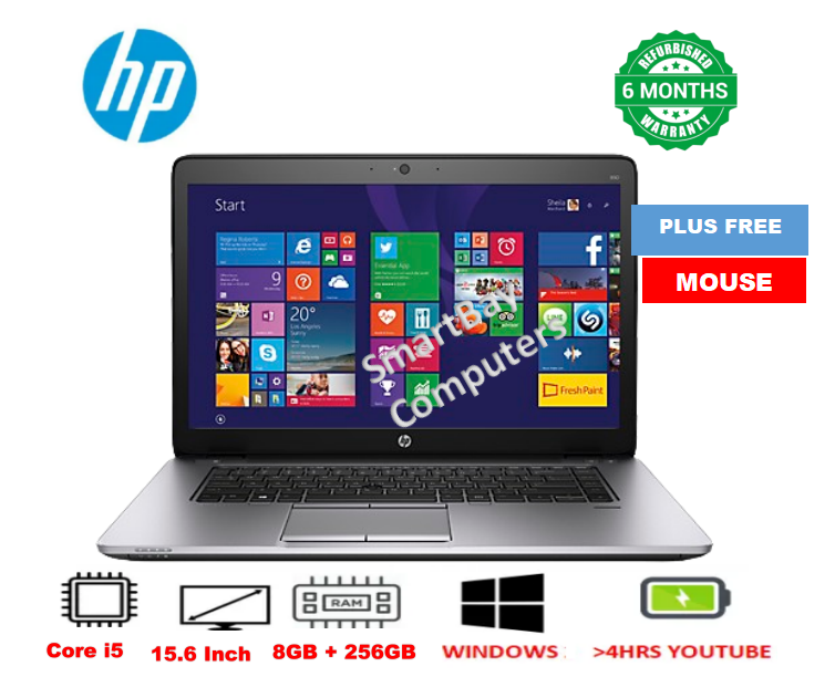 ( FREE GIFT) HP ELITEBOOK 850 G1 Laptop Intel Core i5 8GB RAM + 256GB SSD Storage 15.6” inch Refurbished  Computer Notebook With Windows & Office Installed PLUS Free Mouse