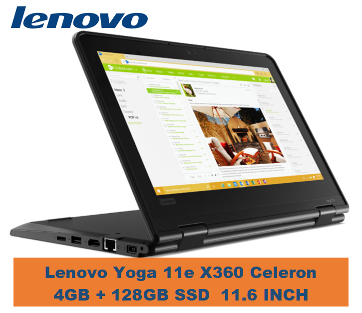 PROMOTION!! Lenovo Yoga 11e X360 Celeron 4GB RAM +  128GB SSD Refurbished Laptop Touchscreen 11.6” Display Windows Office Installed  High Quality Computer  PLUS FREE WIRED MOUSE