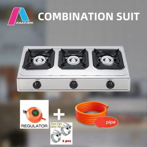 🥭SHOP WITH ADDED OFFERS 🪄🌱Amaze Amaze3 3 Gas Burner Automatic Ignition Table Top Stainless Steel FREE Gas Delivery Pipe + Gas Regulator + 2Pc Gas Safety Clips