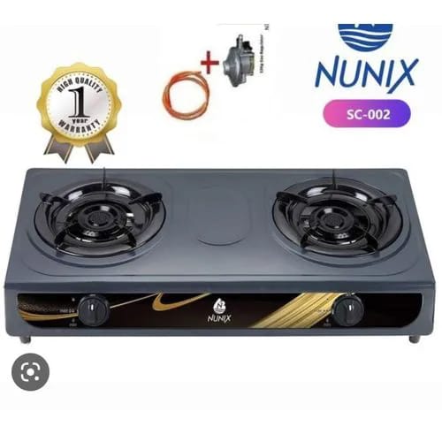 Nunix Automatic Gas Cooker/Stove WITH TWO Burner+ Pipe+ 6kgs Regulator