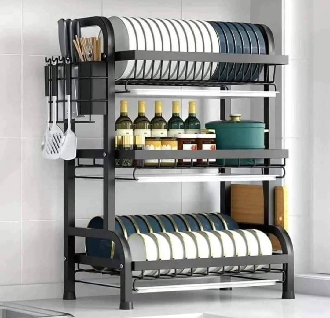 3-Layer Advanced Dish Rack – Sleek Black Finish 💯
Keep your kitchen clean, organized, and stylish with this modern 3-tier dish rack designed for maximum storage and convenience!
✨ Key Features:
✔️ 3