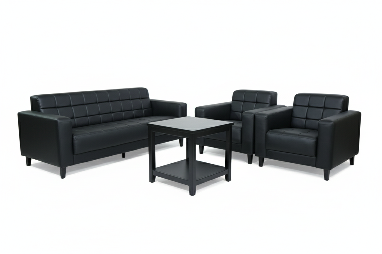 Modern 3-Seater Leather Sofa Set with 2-Single Armchairs-Black. The cushioned seats and sturdy frame provide long -lasting support and comfort making it ideal for living rooms.