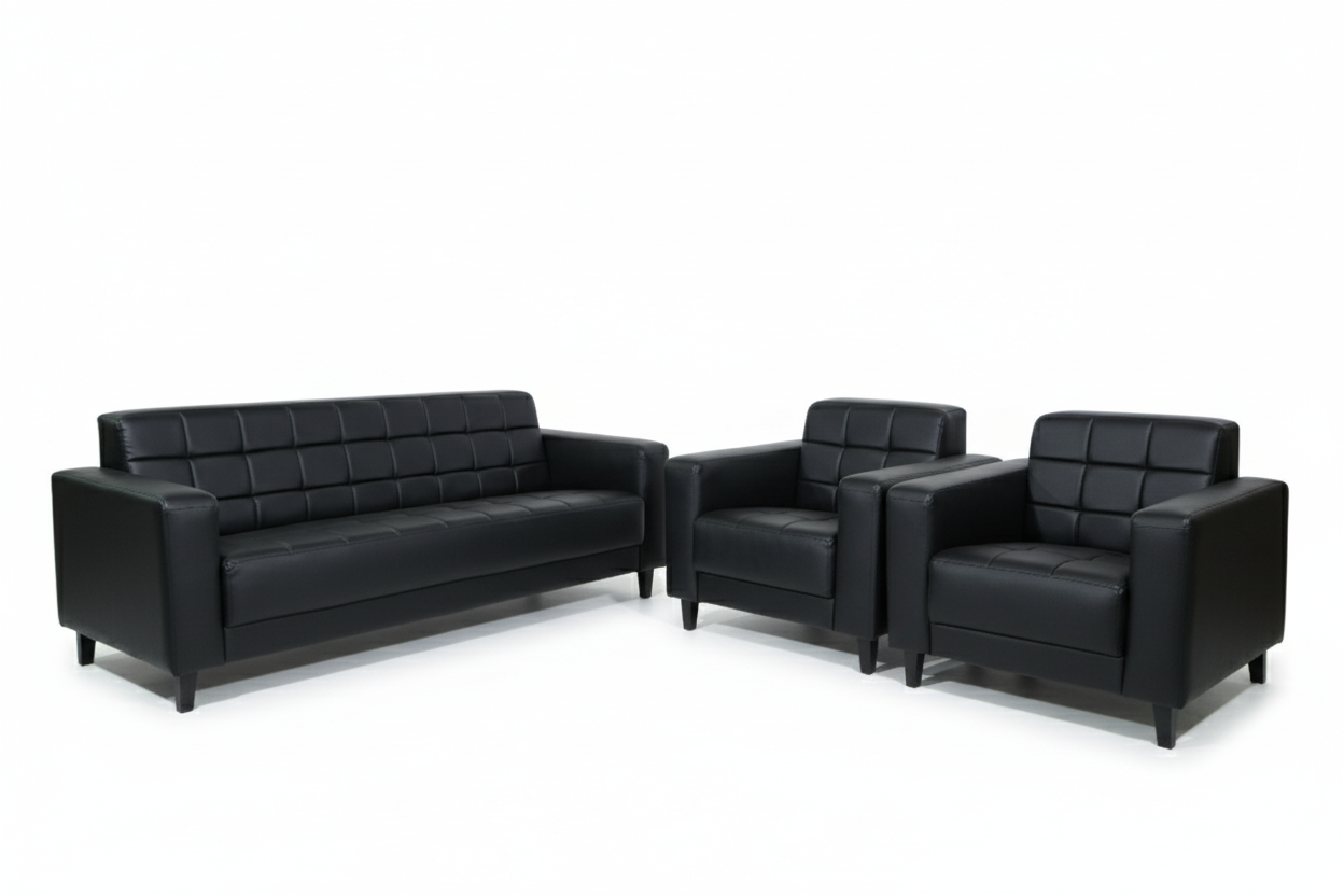 Modern 3-Seater Leather Sofa Set with 2-Single Armchairs-Black. The cushioned seats and sturdy frame provide long -lasting support and comfort making it ideal for living rooms.