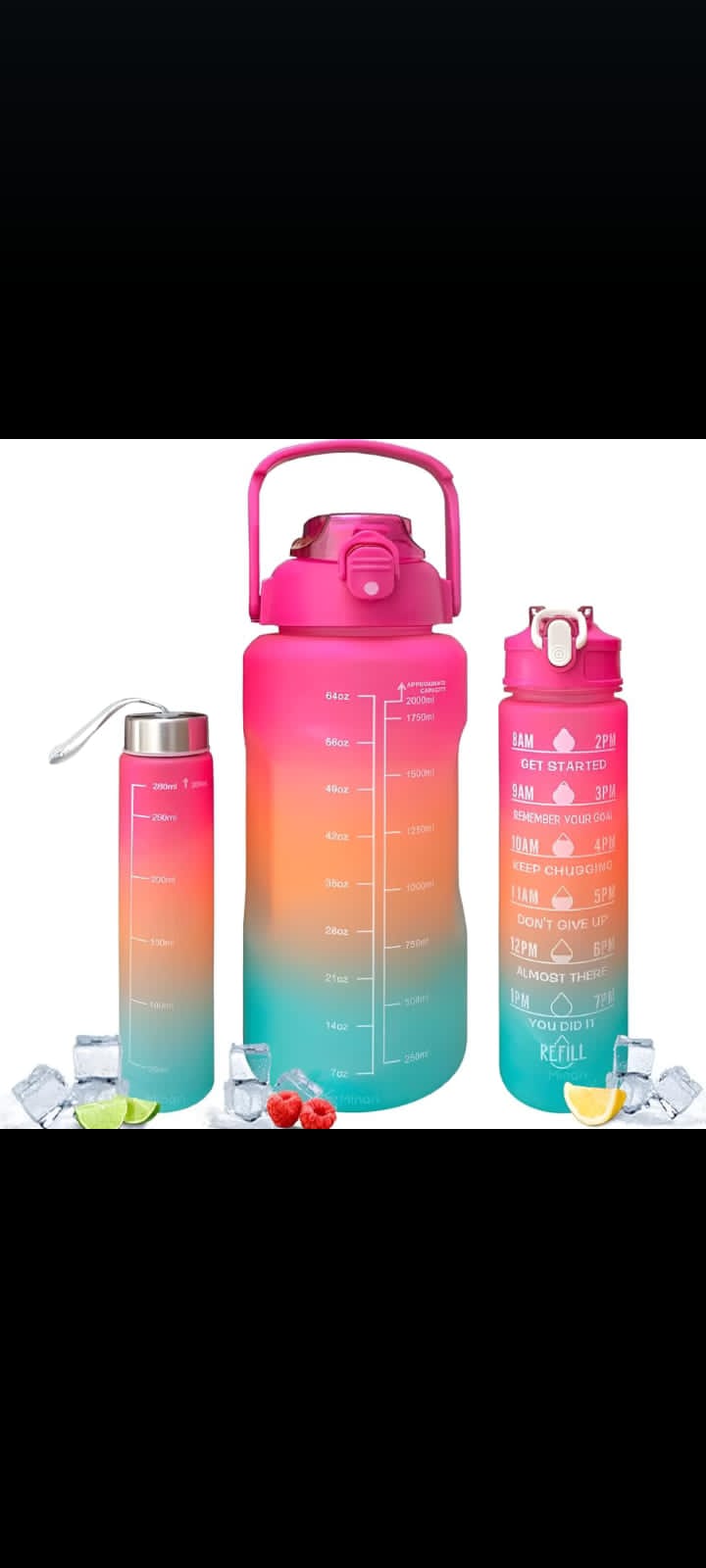 3in1 bottle set Motivational Bottle Leakproof Bottle Fitness Water bottle for Family, Gym Outdoor