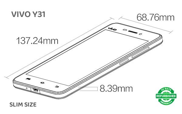 Refurbished VIVO Y31 Smartphone 2G RAM+32G ROM Unlock 5.45" Screen Dual SIM 2G/3G/4G/LTE 8MP+2MP Cameras Bluetooth Google toolsle pre-installed