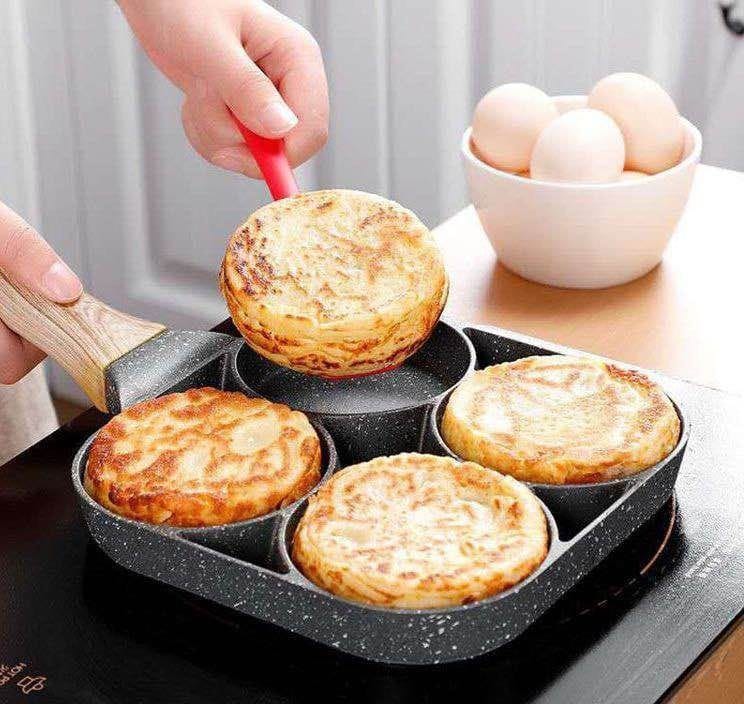 "🍳 Cook more, stress less! This 4-slot pan lets you fry, flip, and sizzle multiple dishes at once — perfect for breakfast champions and multitasking chefs! 🔥🥓🍳🥞"