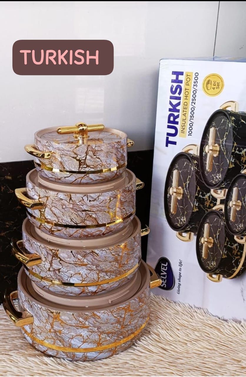 Turkish Hotpot 4-Piece Set, designed to keep food hot while adding a touch of classic Turkish style to your table. Crafted from high-quality, durable materials, each hotpot offers excellent heat reten