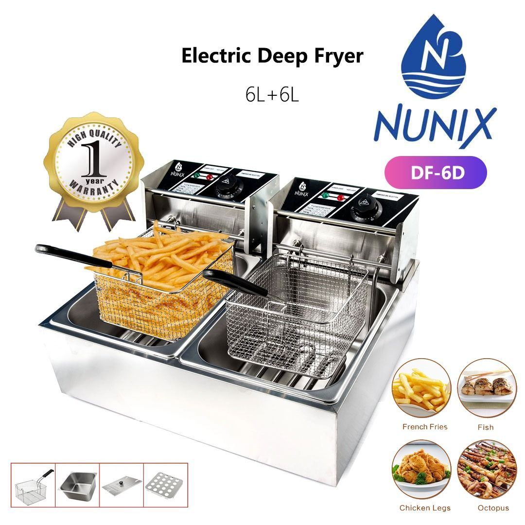 Nunix Double Deep Fryer (6L + 6L) 🔅🔅🔅
Fry more, faster, and smarter with the powerful Nunix Double Deep Fryer! Designed for high performance, this fryer features two large 6-litre tanks, allowing y