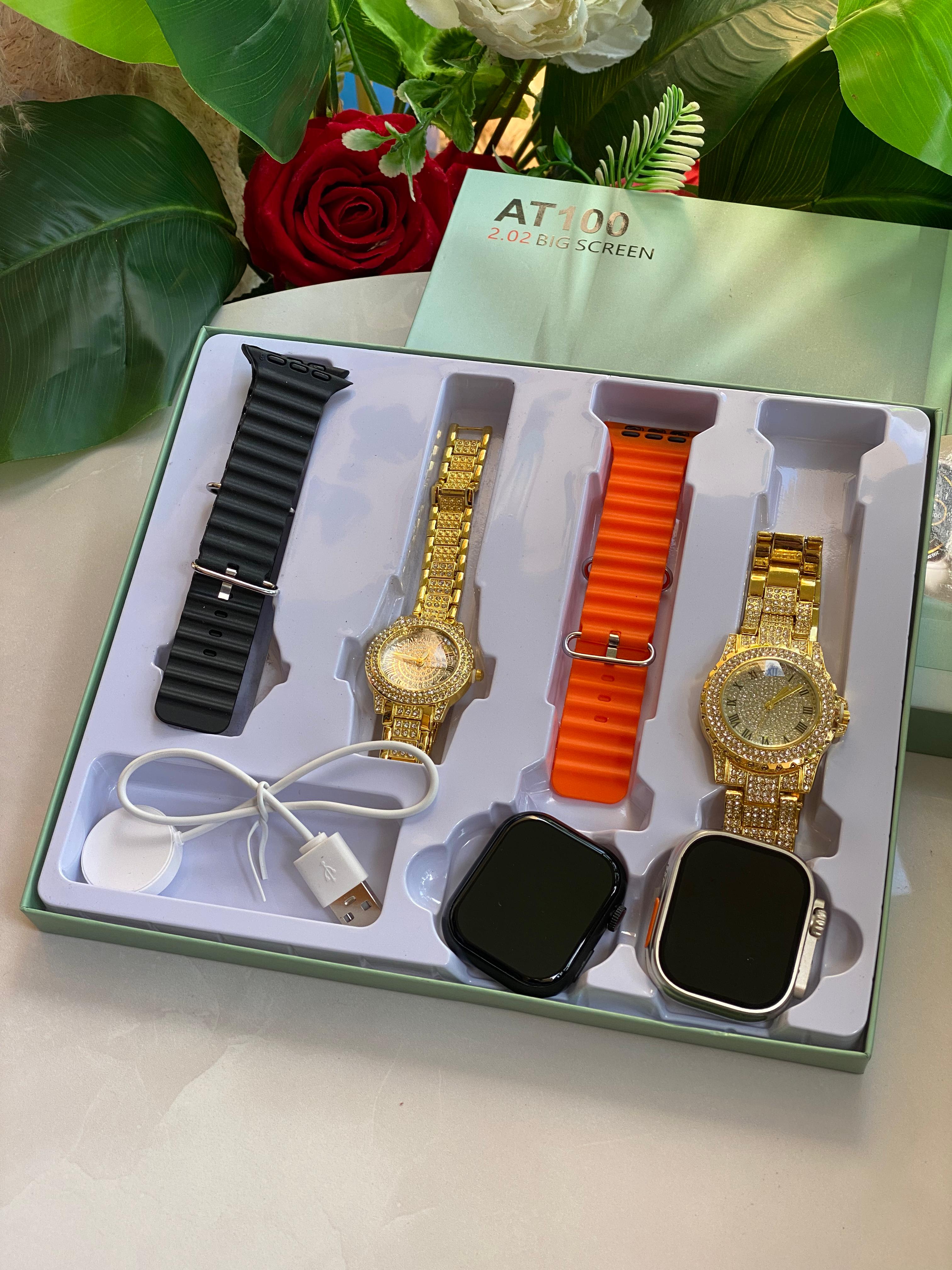 🔥🔥NEW IN 🔥🔥

*AT100 COUPLES SMART WATCH *

❇️2 Smart watches
❇️2 analogue watches
❇️Pocket Mirror
❇️Charger

Features:
▪️Sports Functions: walking,Cycling,Running,jogging
▪️Message/call/other apps
