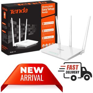 tenda F3 N300 300Mbps quality efficient Wireless WiFi Router .Single-band 2.4GHz Wi-Fi for high-speed wireless transfer 
 Three external 5dBi antennas for stronger network signal
Ensures safe anĉd rel
