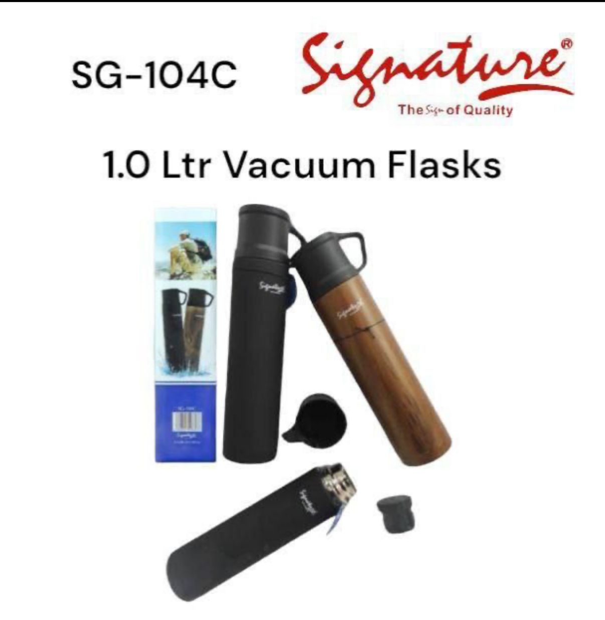 Signatures Signature 1ltr Unbreakable Stainless Steel Vacuum Flask – Portable, Durable & Thermal Insulated for Hot and Cold Beverages.Crafted with premium-grade stainless steel that resists dents, scr