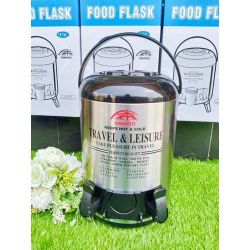 😋Discover The Ultimate Trend✅️Sundabest Premium Insulated Thermal Flask Tea-urn//Double tap Manual Tea urn//Portable,9.5lts-Silver