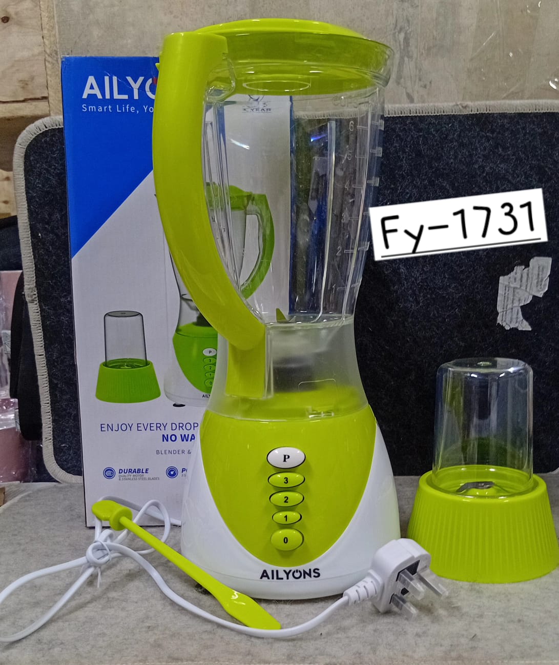 🍌😋A Smart Blend😋🍌AILYONS FY-1731 Blender 2 In 1 With Grinder Machines 1.5L.1. 1.5L Capacity
2. Durable Stainless Steel Blades
3. 3-Speed Motor With Pulse Function 
4. Safety Lock Switch
5. Non-sli
