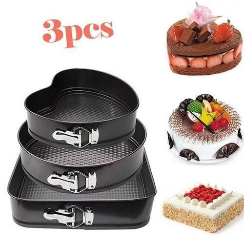 3Pcs Non Stick Cake Tray Mould Into Mixed Set shaped in form ofRound, Square, Heart Shaped