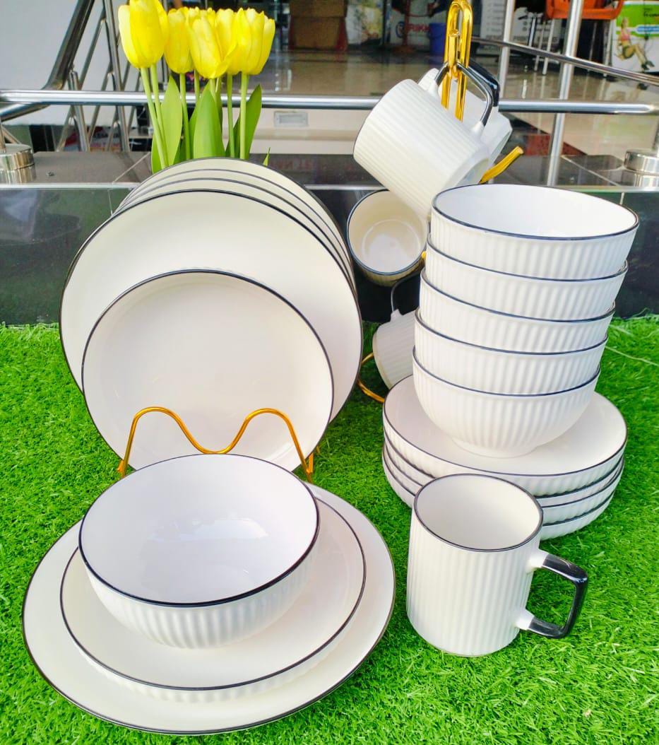 Ceramic 24pcs Japanese Dinner Set, Elegant, 6pcs dinner plates, 6pcs side plates, 6pcs bowls , 6pcs mugs