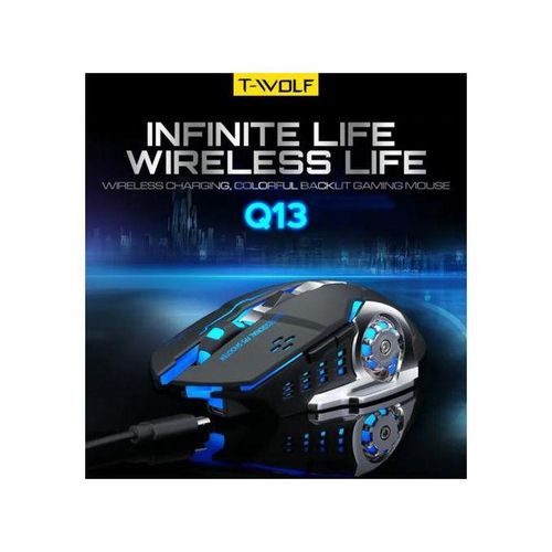 T-WOLF Q13 Gaming Wireless Mouse Rechargeable 2.4GHz 2400dpi USB Mice 6D Optical LED Light For Gamer PC, Mac