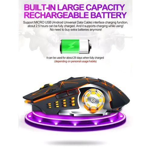 T-WOLF Q13 Gaming Wireless Mouse Rechargeable 2.4GHz 2400dpi USB Mice 6D Optical LED Light For Gamer PC, Mac