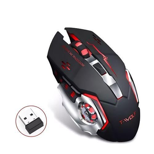 T-WOLF Q13 Gaming Wireless Mouse Rechargeable 2.4GHz 2400dpi USB Mice 6D Optical LED Light For Gamer PC, Mac