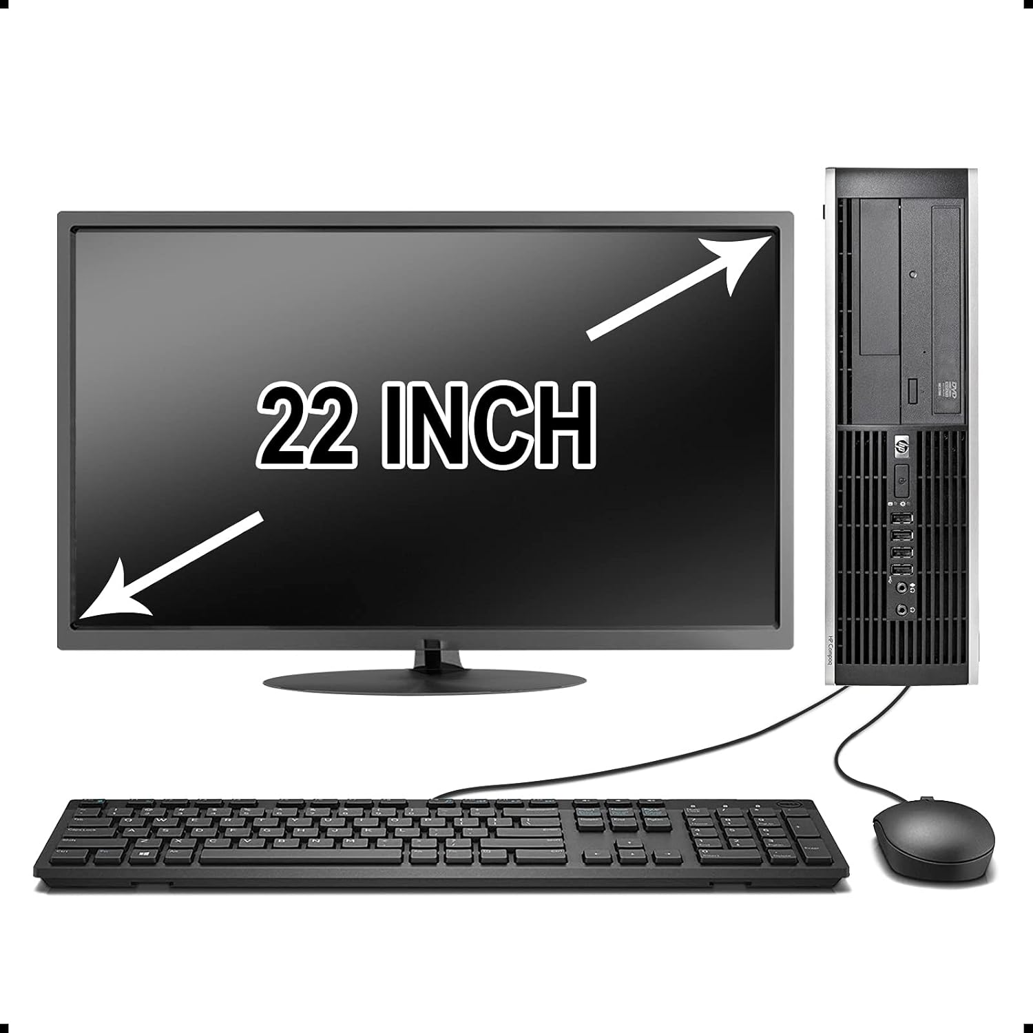 HP Elite Desktop PC Computer Intel Core i5 3.1-GHz, 8 gb Ram, 1 TB Hard Drive, DVDRW, 22 Inch LCD Monitor, Keyboard, Mouse windows 11 installed