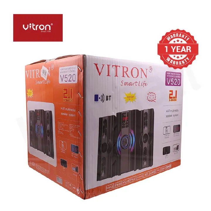 Vitron V520 2.1CH Speaker System Multifunctional Woofer V520 Subwoofer with USB SD FM Bluetooth LED Display Remote Control AC/DC 8000W