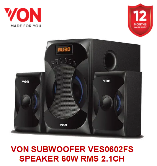 Von Speaker Subwoofer VES0602FS 60W RMS 2.1CH Multimedia Bluetooth Woofer Speaker System Hot Point Subwoofer  BT/USB/SD/FM Subwoofer Home Audilo System with Remote Control