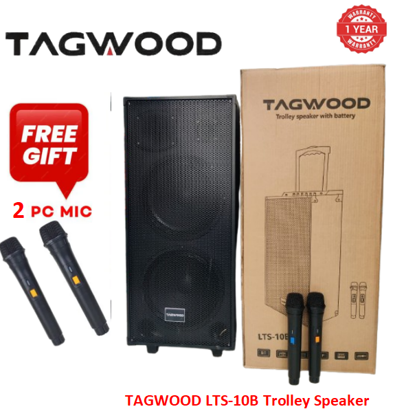 { 2 Free Wireless Microphone } TAGWOOD LTS-10B Trolley Speaker Subwoofer Outdoor Speaker  Portable Trolley Speaker Portable Speaker Subwoofer Outdoor Speaker  Bluetooth & a Built in Battery Woofer