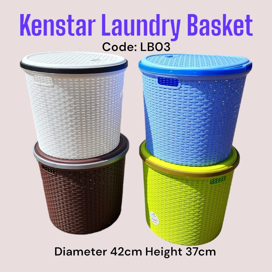 LB03 Kenstart Laundry Basket – Durable Plastic Clothes Hamper with Ventilated Design, Handles, and Large Capacity for Home, Dorm, or Laundry Room Storage