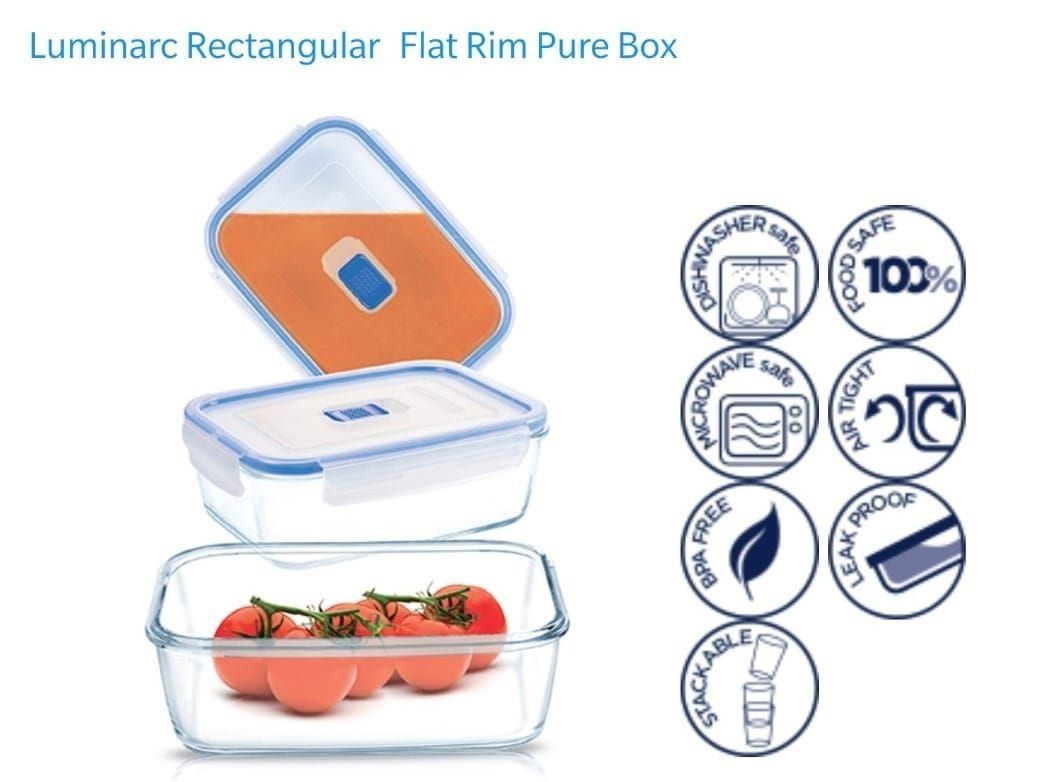 Luminarc Pure Box Square – Premium Airtight Glass Food Storage Containers (38cl, 76cl, 122cl) for Fridge, Freezer, Microwave & Dishwasher Use