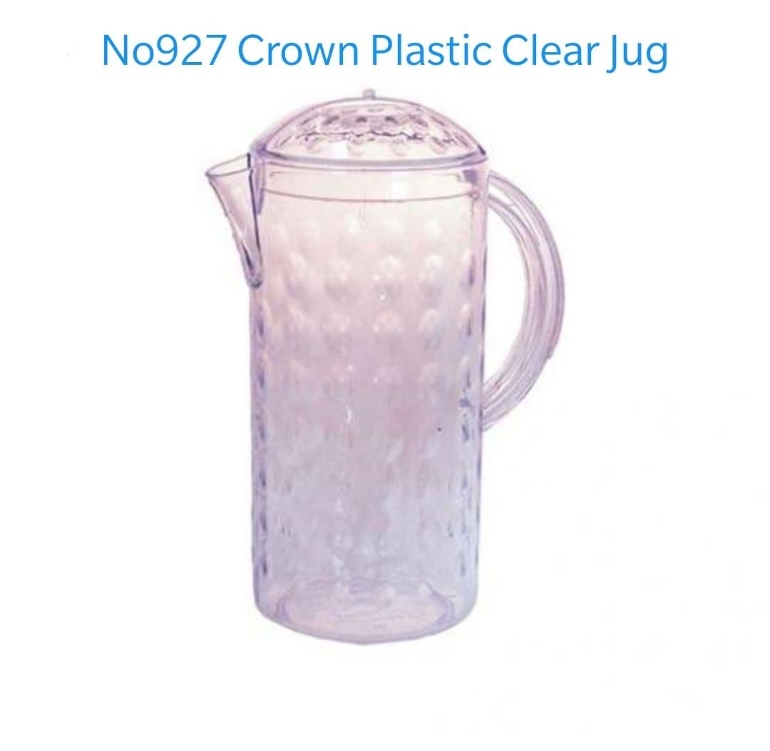 NO927 Crown Plastic Clear Jug Approx 2Ltrs – Durable, Transparent Beverage Container for Home, Office, and Outdoor Use