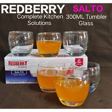 Salto Redberry Glass Tumblers 300ml – Set of 6 Elegant Drinking Glasses for Water, Juice, Cocktails, and Everyday Use