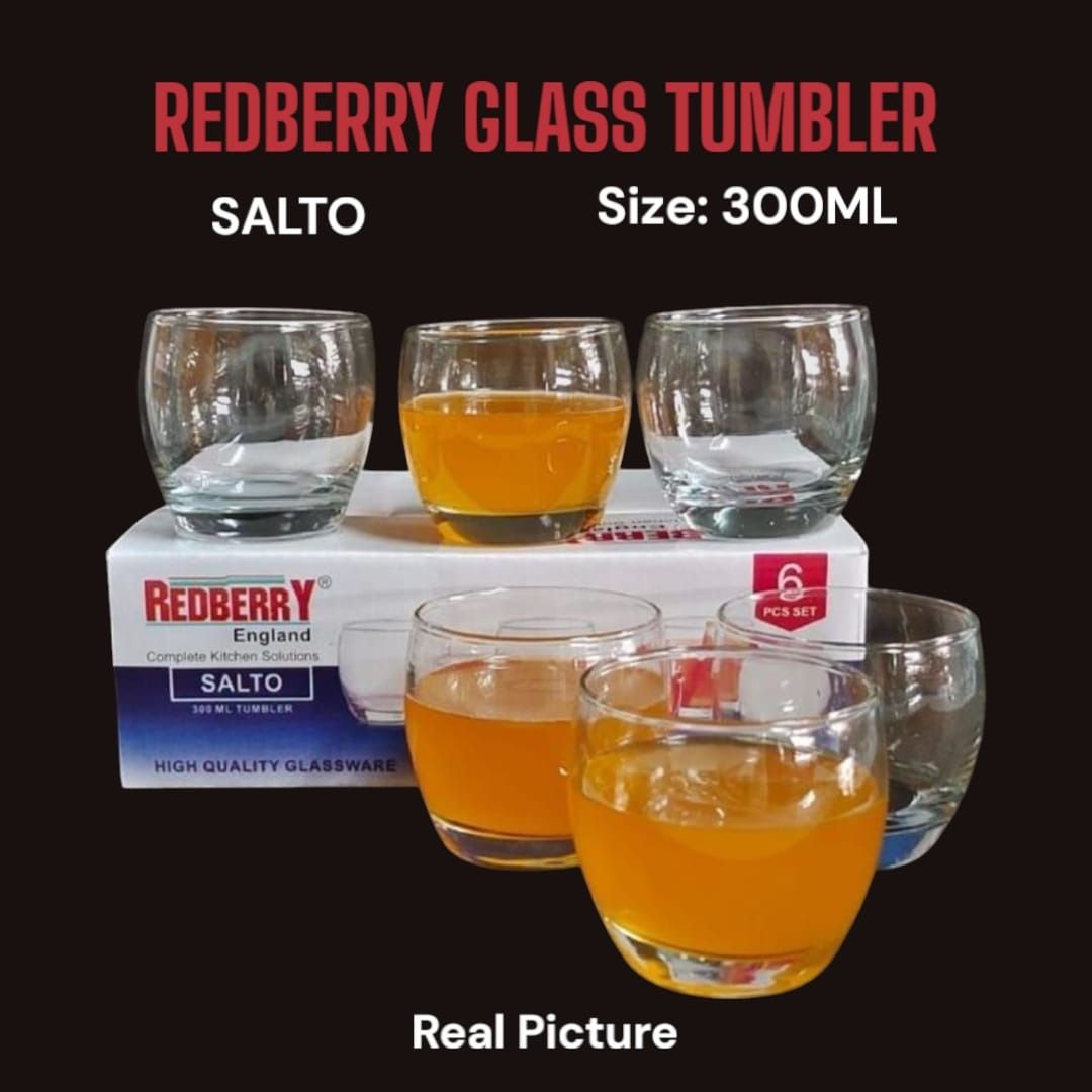 Salto Redberry Glass Tumblers 300ml – Set of 6 Elegant Drinking Glasses for Water, Juice, Cocktails, and Everyday Use