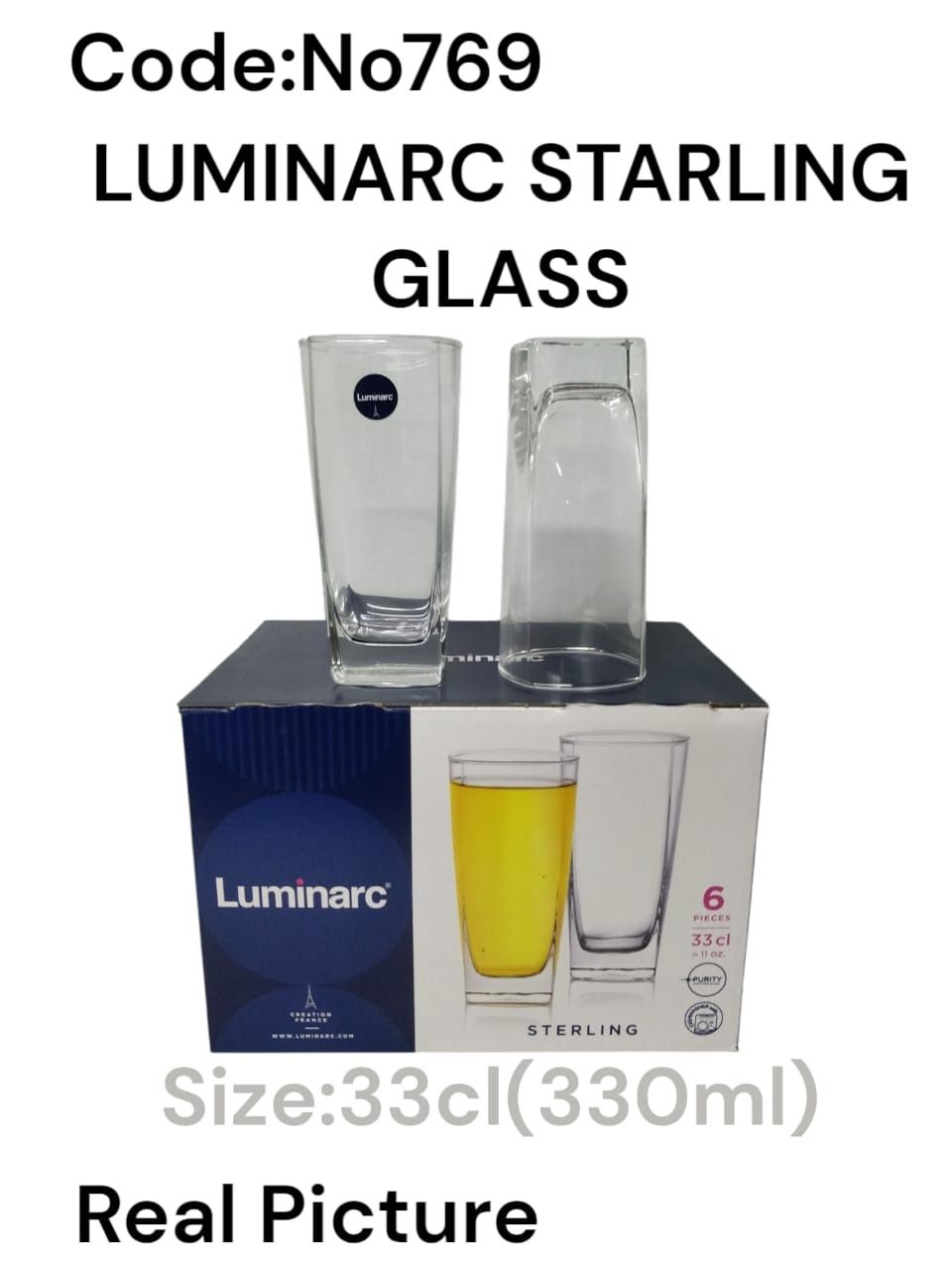 Luminarc Sterling Glass 33cl 6pcs – Premium Quality Clear Drinking Glass Set for Everyday Use, Parties, and Special Occasions – Durable, Elegant, and Dishwasher Safe
